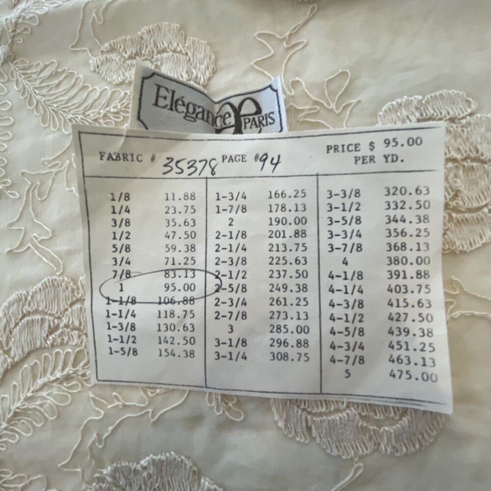 VTG Damask Embroidered Mesh Fabric Sheer Beige 51" W x 36" L Elegance Magazine - Picture 3 of 10